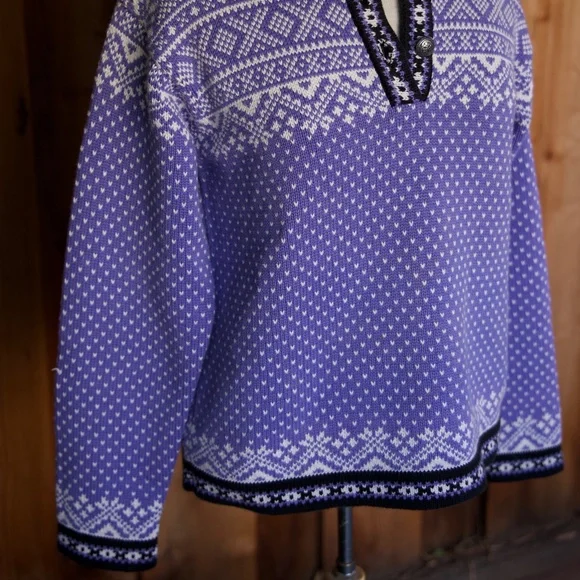 Vintage L.L. Bean 100% Cotton Purple Knitted Fair Isle Nordic Sweater Woman's M - Picture 9 of 15